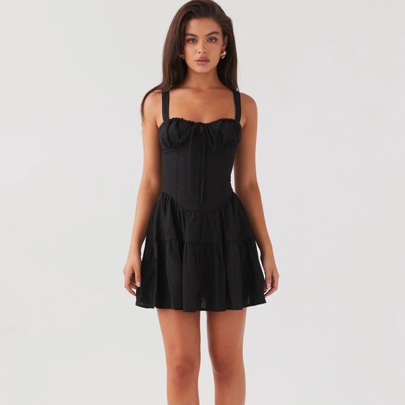 Black Lucie Linen Mini Dress - Picture 6 of 6